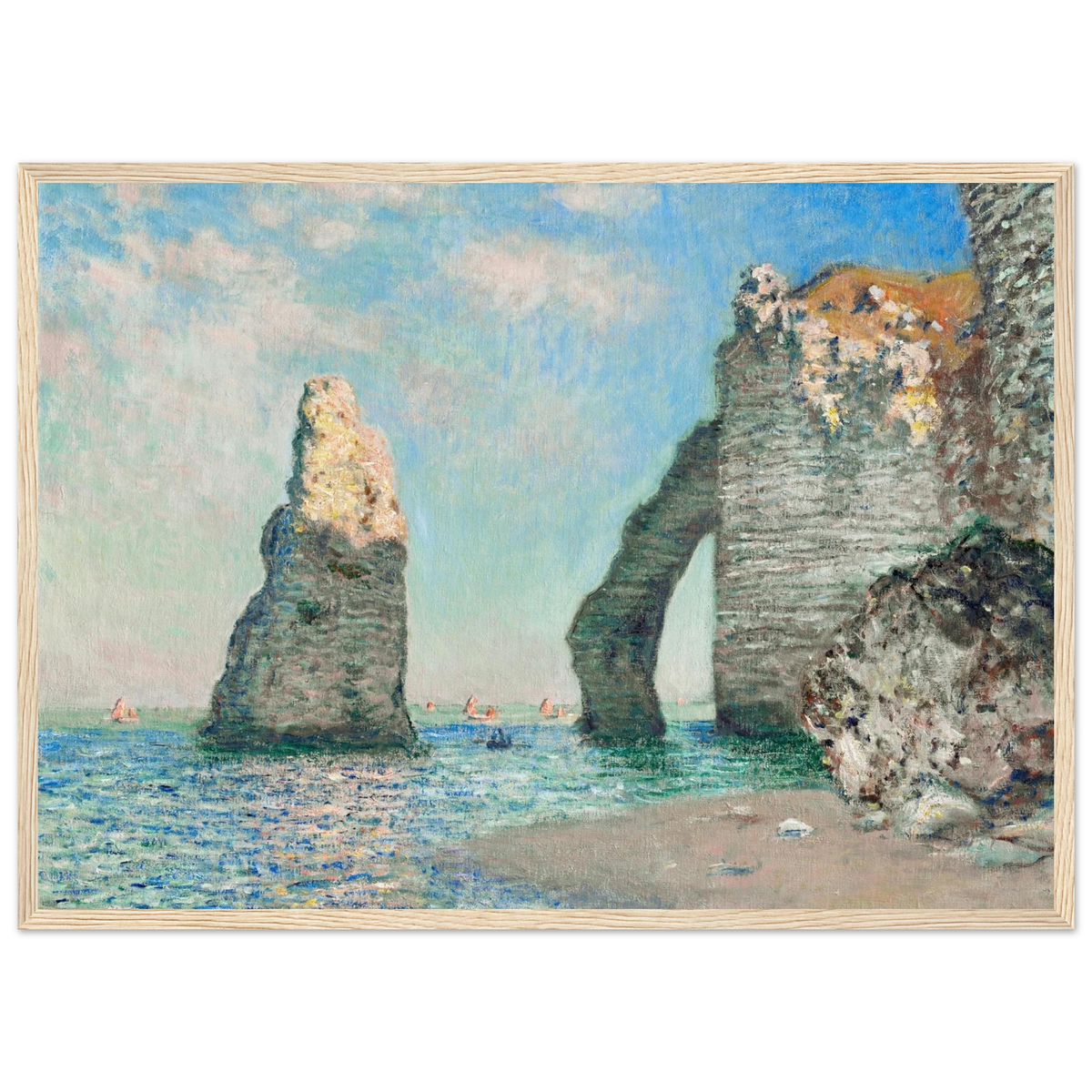 Poster Les Falaises d'Étretat de Claude Monet, encadré cadre bois – affiche d'art INKONAL