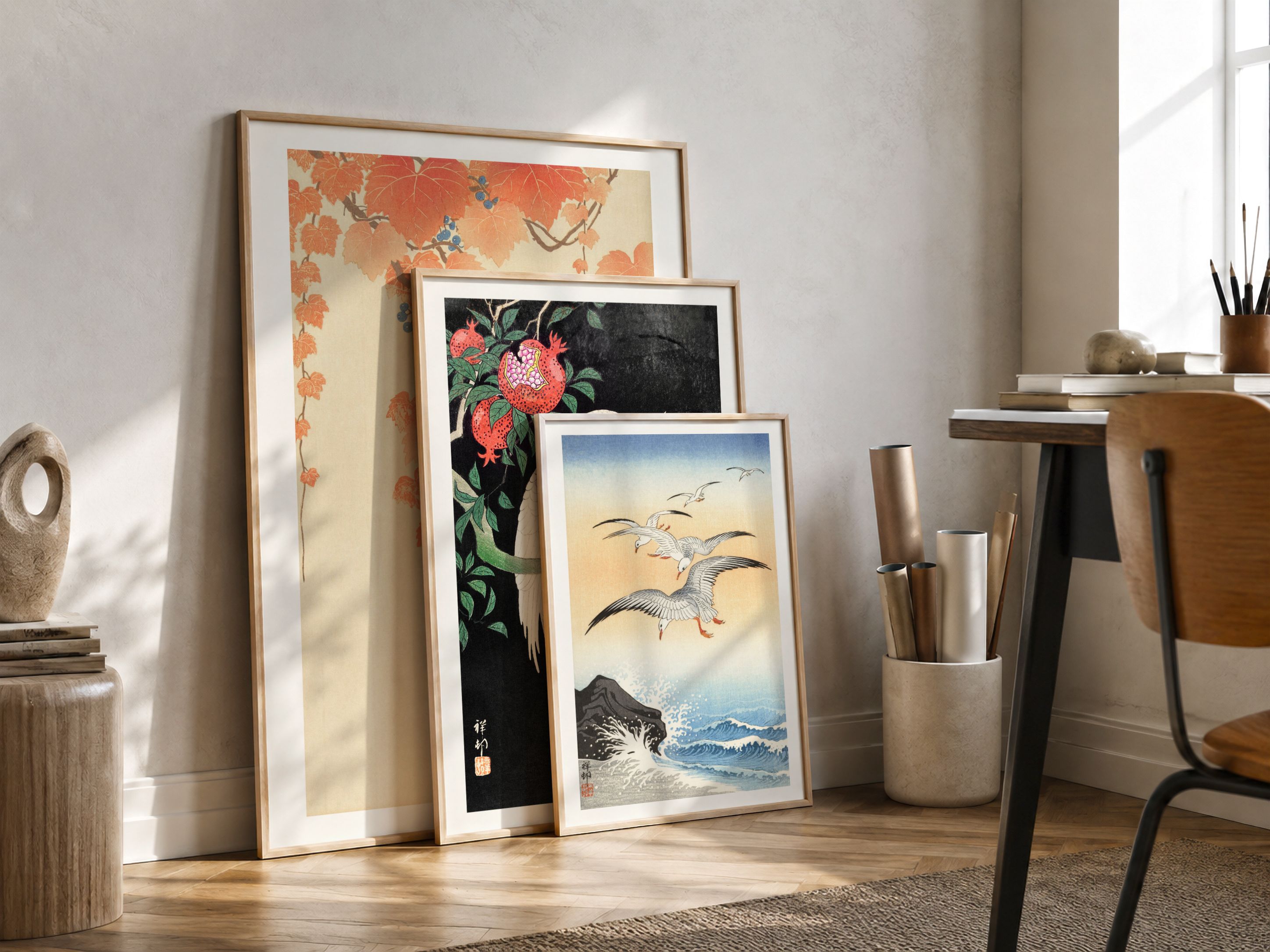 Les trois formats INKONAL, cadre en bois véritable et protection acrylique