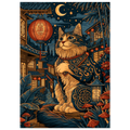 Poster Maneki Neko sans cadre — chat porte-bonheur japonais dans une ruelle nocturne, affiche d'art INKONAL