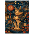 Poster Maneki Neko sans cadre — chat porte-bonheur japonais dans une ruelle nocturne, affiche d'art INKONAL