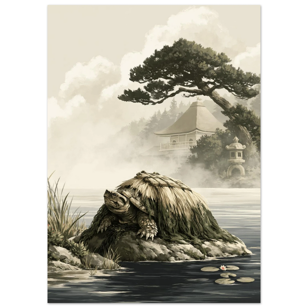 Poster Minogame sans cadre — tortue au long manteau d'algues, affiche d'art japonais INKONAL