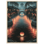 Poster Mizu ni nagasu encadré cadre bois — lanterne à la dérive sur une rivière de nuit, affiche d'art japonais INKONAL
