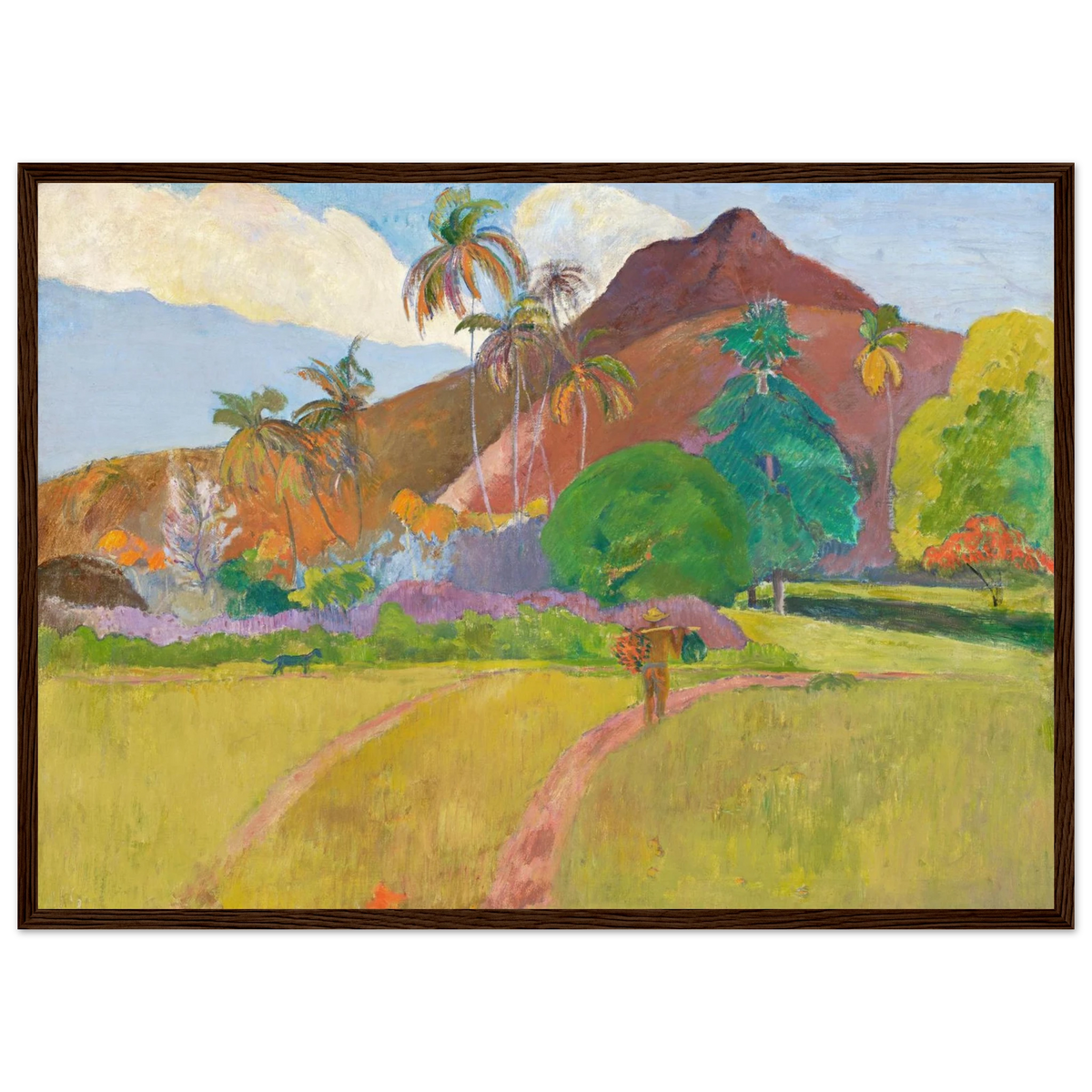 Tableau Montagnes tahitiennes — Paul Gauguin, tirage cadre bois foncé | INKONAL