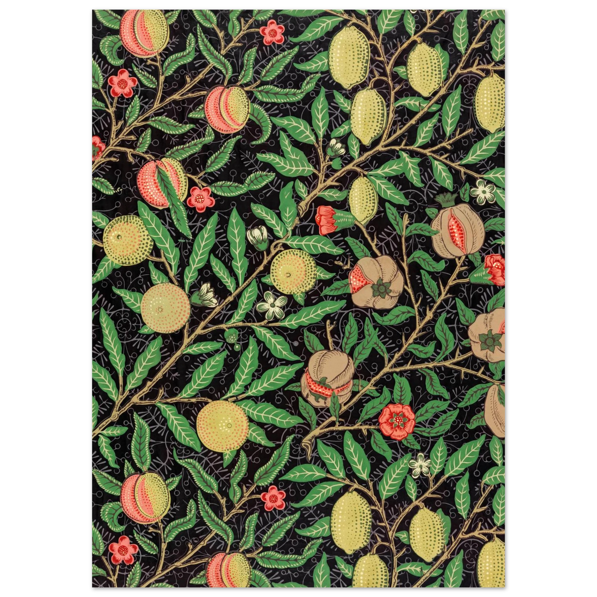 Motif Fruits, fond noir — William Morris, tirage sans cadre | INKONAL