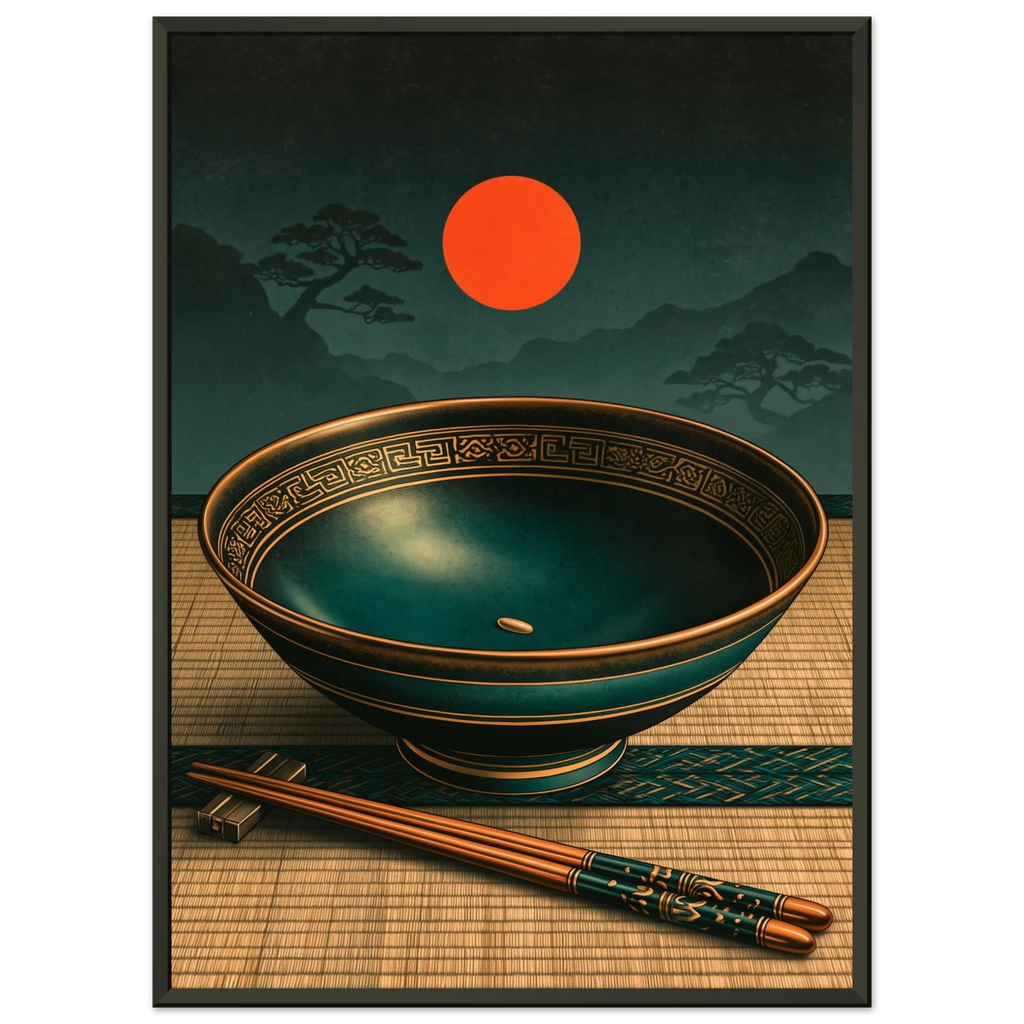Poster Mottainai — bol de riz presque vide avec un dernier grain, affiche d'art japonais INKONAL