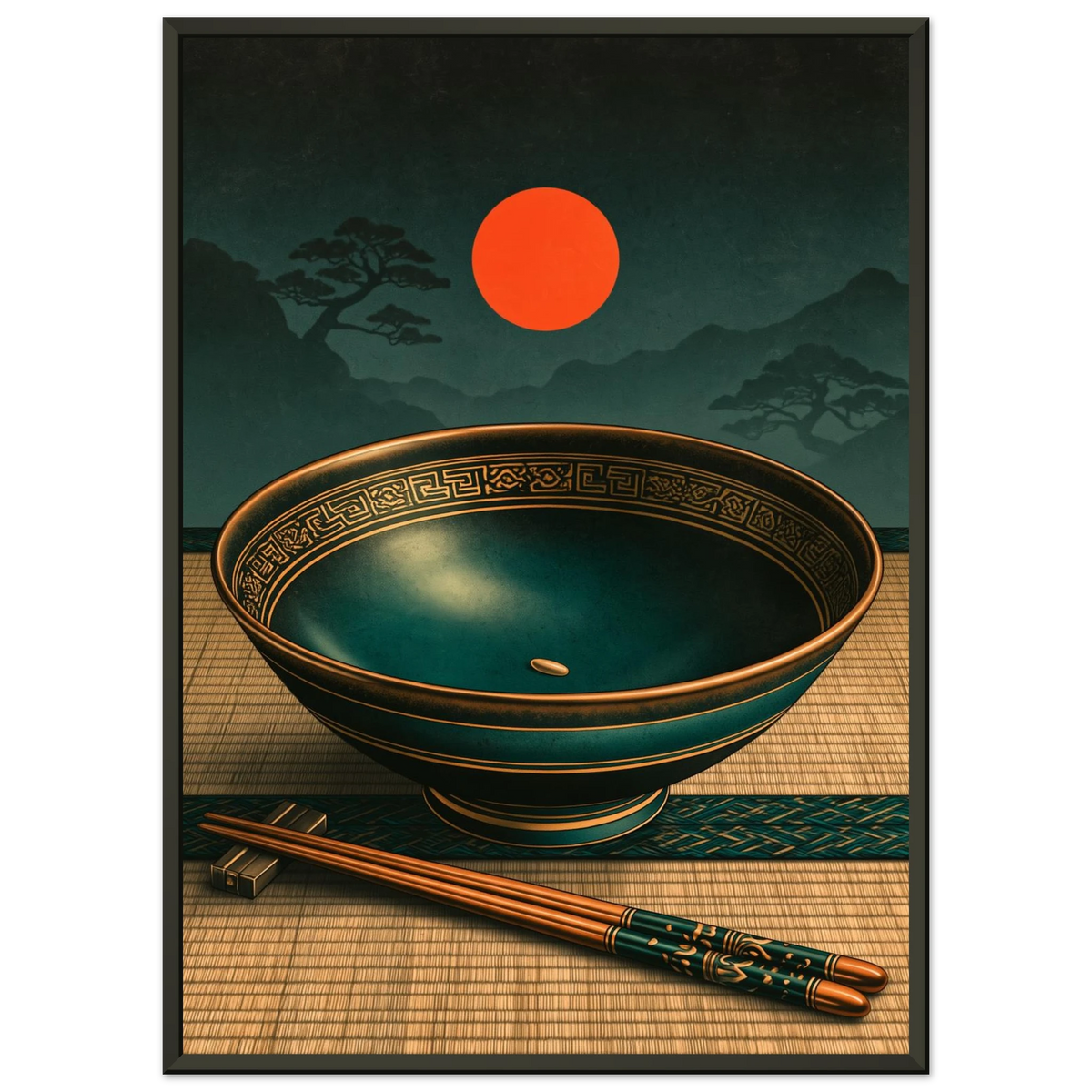 Poster Mottainai — bol de riz presque vide avec un dernier grain, affiche d'art japonais INKONAL