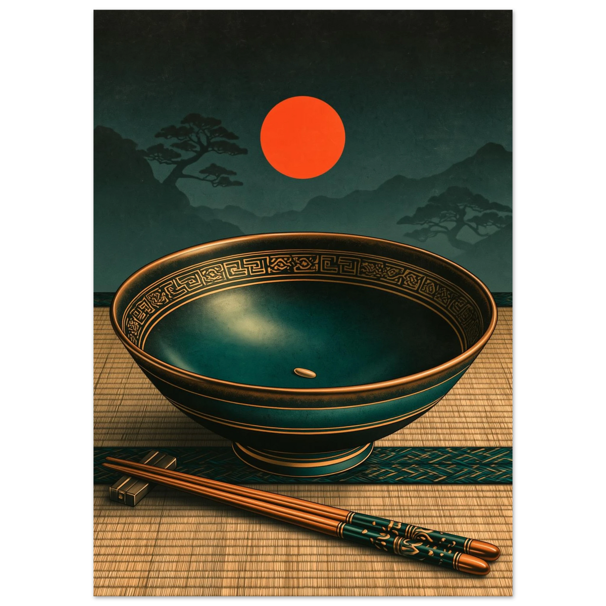 Poster Mottainai — bol de riz presque vide avec un dernier grain, affiche d'art japonais INKONAL