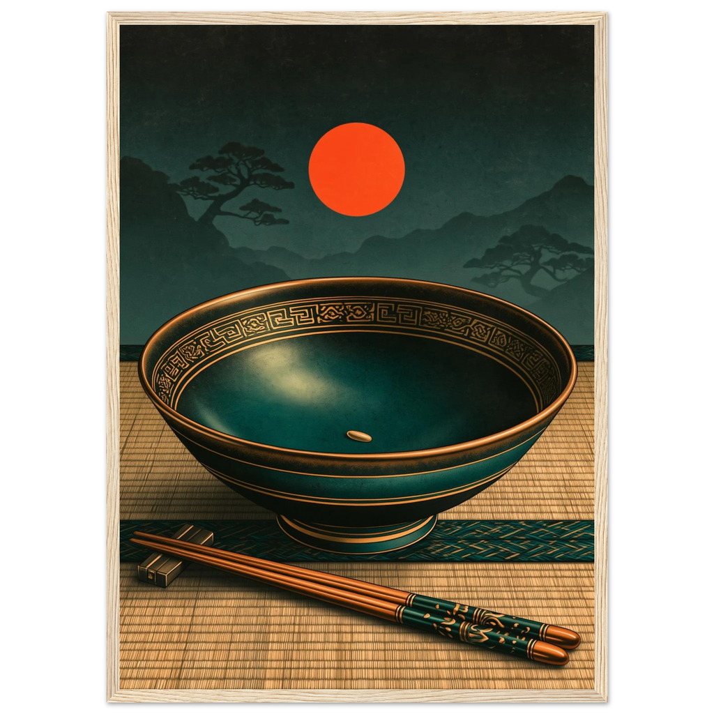 Poster Mottainai — bol de riz presque vide avec un dernier grain, affiche d'art japonais INKONAL