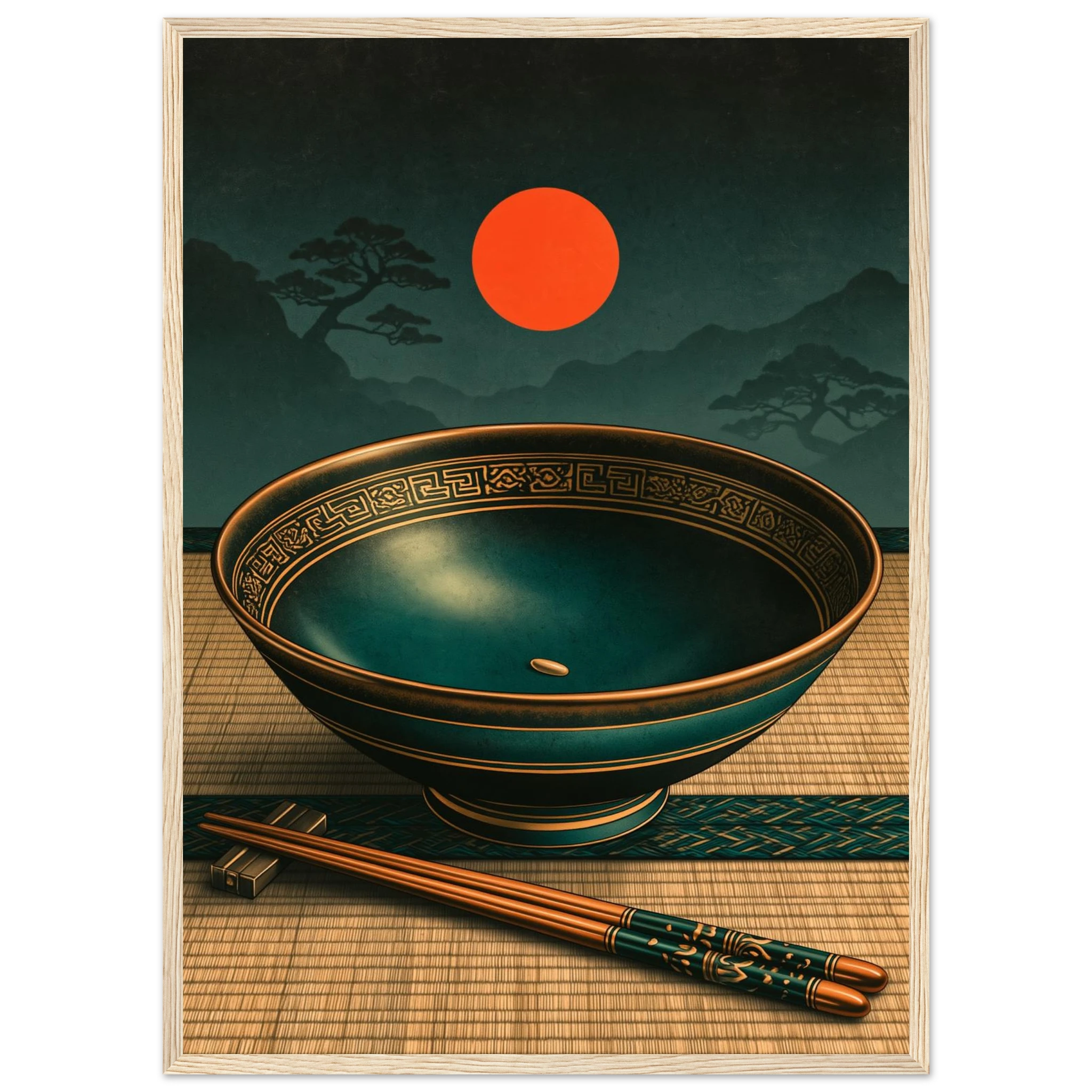 Poster Mottainai — bol de riz presque vide avec un dernier grain, affiche d'art japonais INKONAL