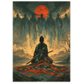 Poster Nanakorobi Yaoki sans cadre — guerrier face à ses sept ombres sous la lune, affiche d'art japonais INKONAL