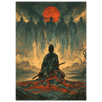 Poster Nanakorobi Yaoki sans cadre — guerrier face à ses sept ombres sous la lune, affiche d'art japonais INKONAL