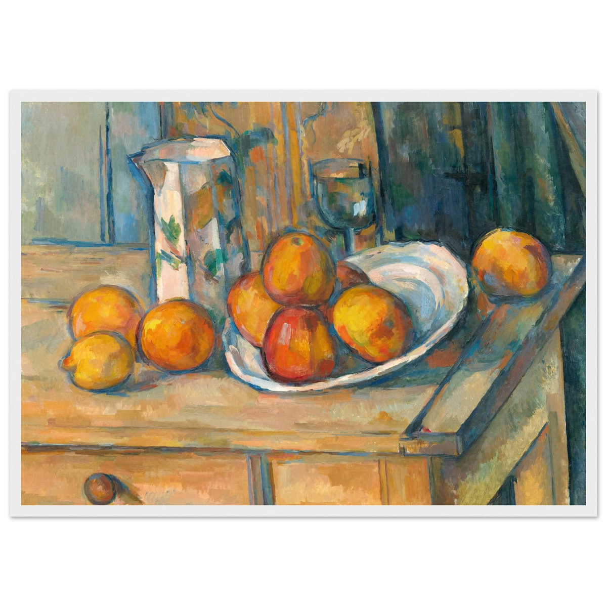 Tableau Nature morte, pot au lait et fruits — Paul Cézanne, tirage cadre blanc | INKONAL