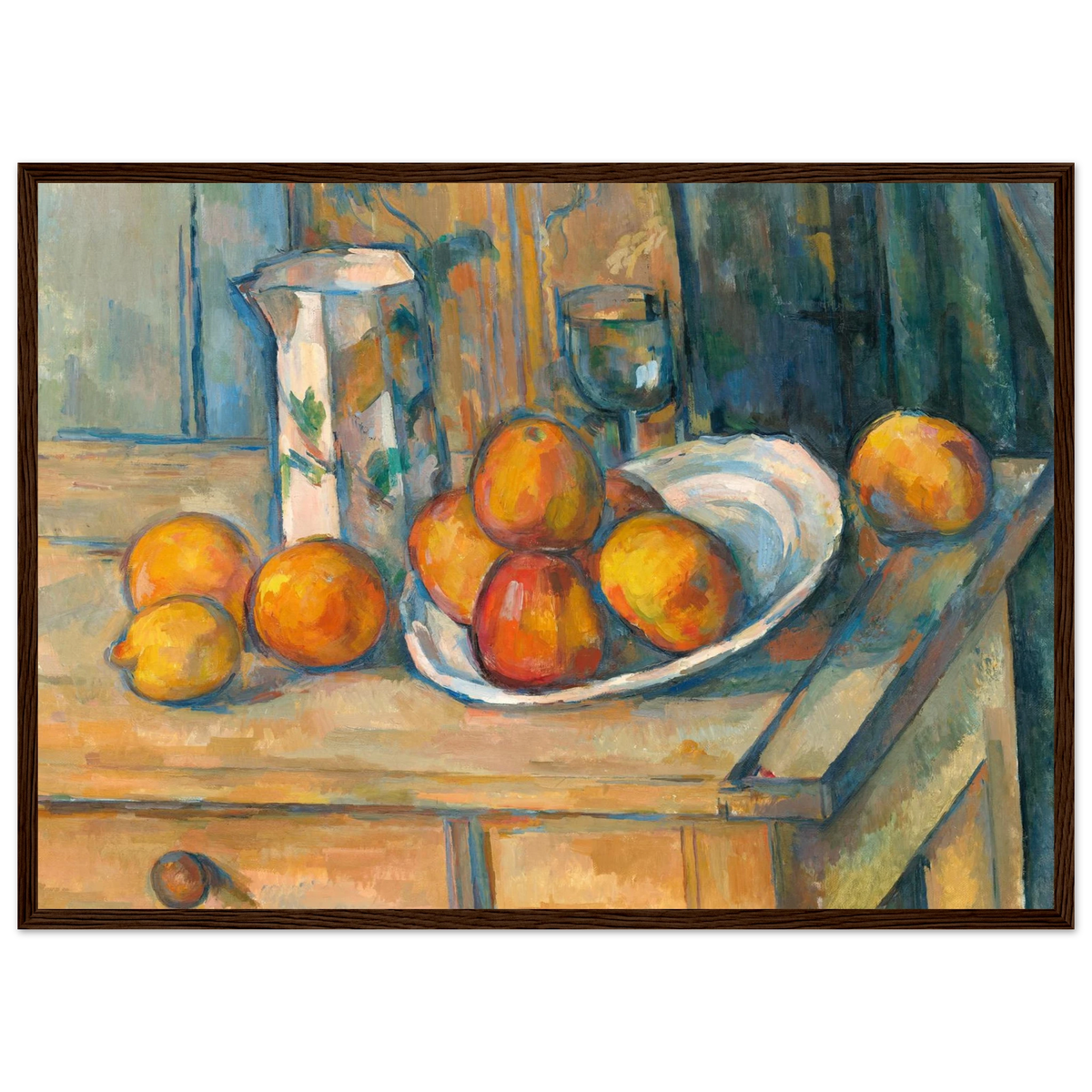 Tableau Nature morte, pot au lait et fruits — Paul Cézanne, tirage cadre bois foncé | INKONAL