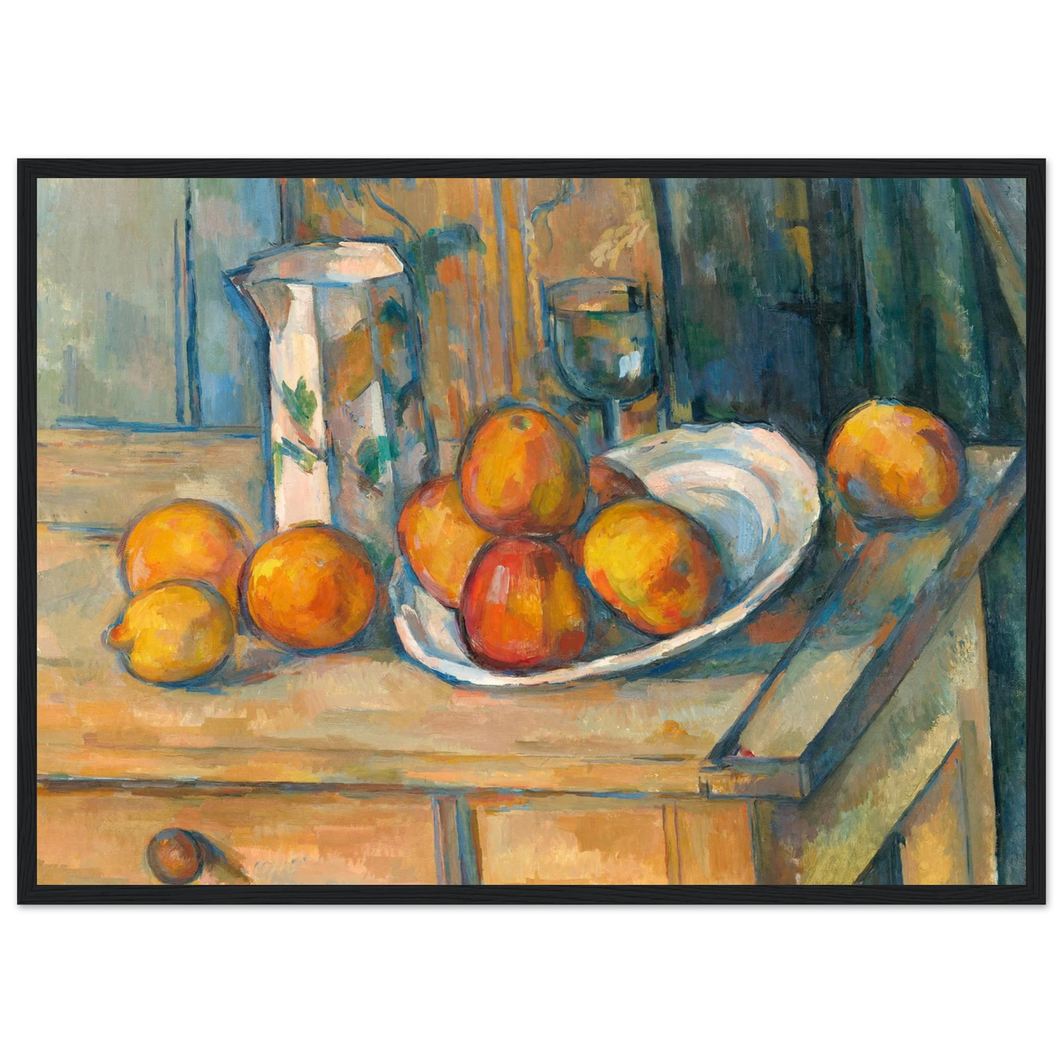 Tableau Nature morte, pot au lait et fruits — Paul Cézanne, tirage cadre noir | INKONAL