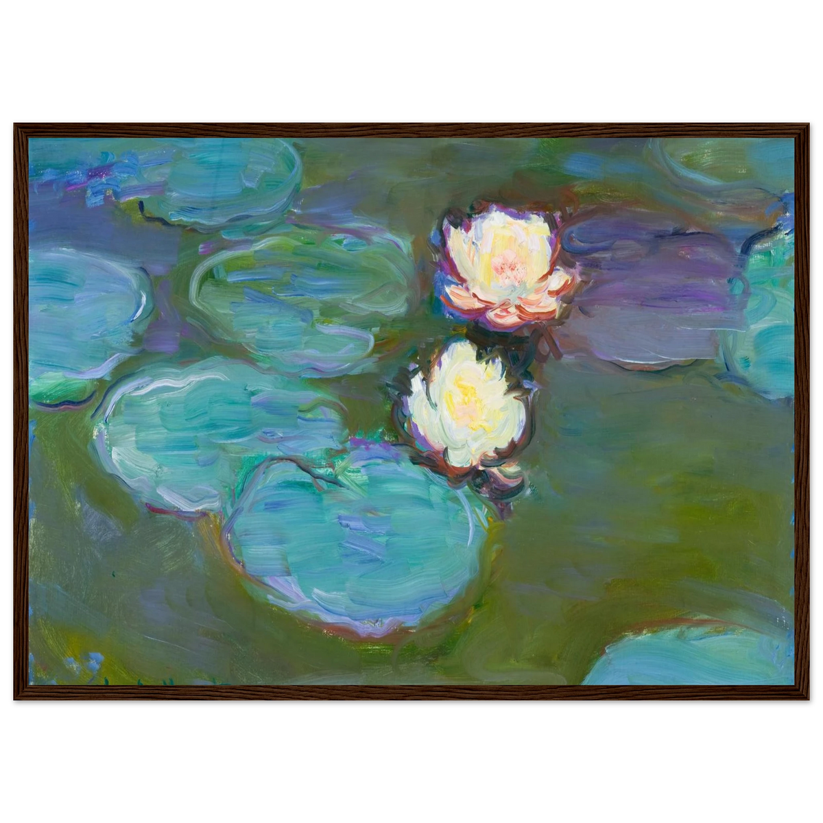 Tableau Nymphéas, vers 1897-1898 — Claude Monet, tirage cadre bois foncé | INKONAL