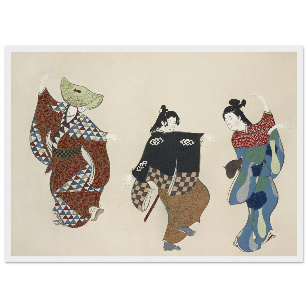 Estampe japonaise ODORI, Danse — Kamisaka Sekka, tirage encadré cadre blanc | INKONAL