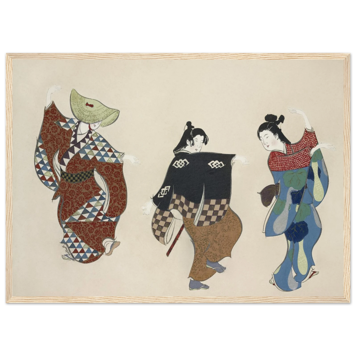 Estampe japonaise ODORI, Danse — Kamisaka Sekka, tirage encadré cadre bois | INKONAL