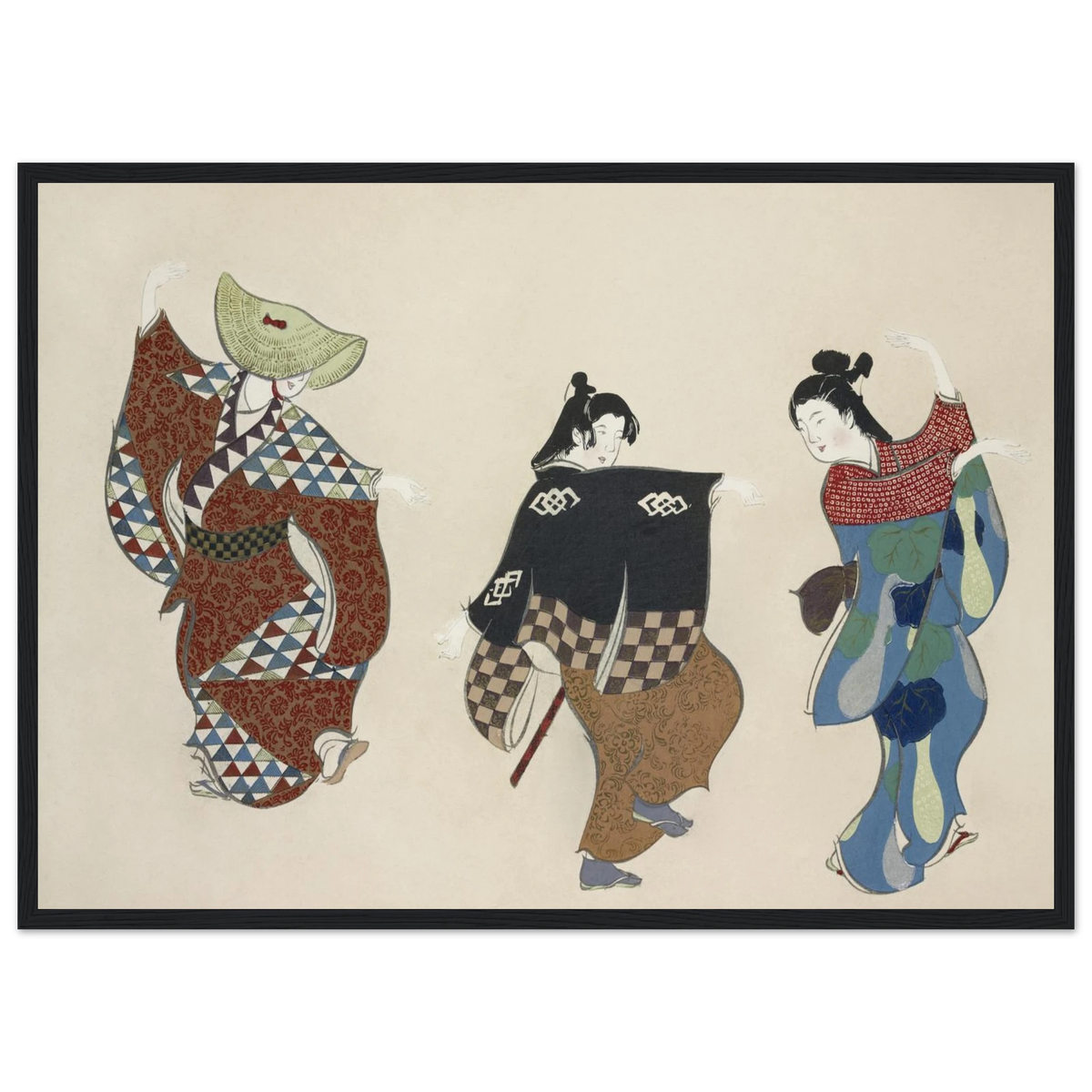 Estampe japonaise ODORI, Danse — Kamisaka Sekka, tirage encadré cadre noir | INKONAL