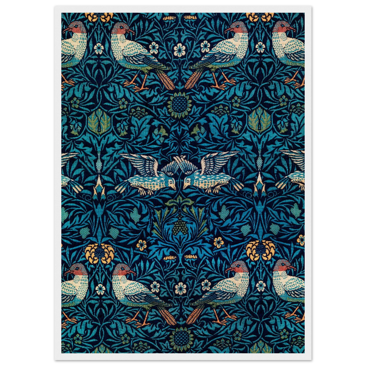 Motif Oiseau — William Morris, tirage encadré cadre blanc | INKONAL