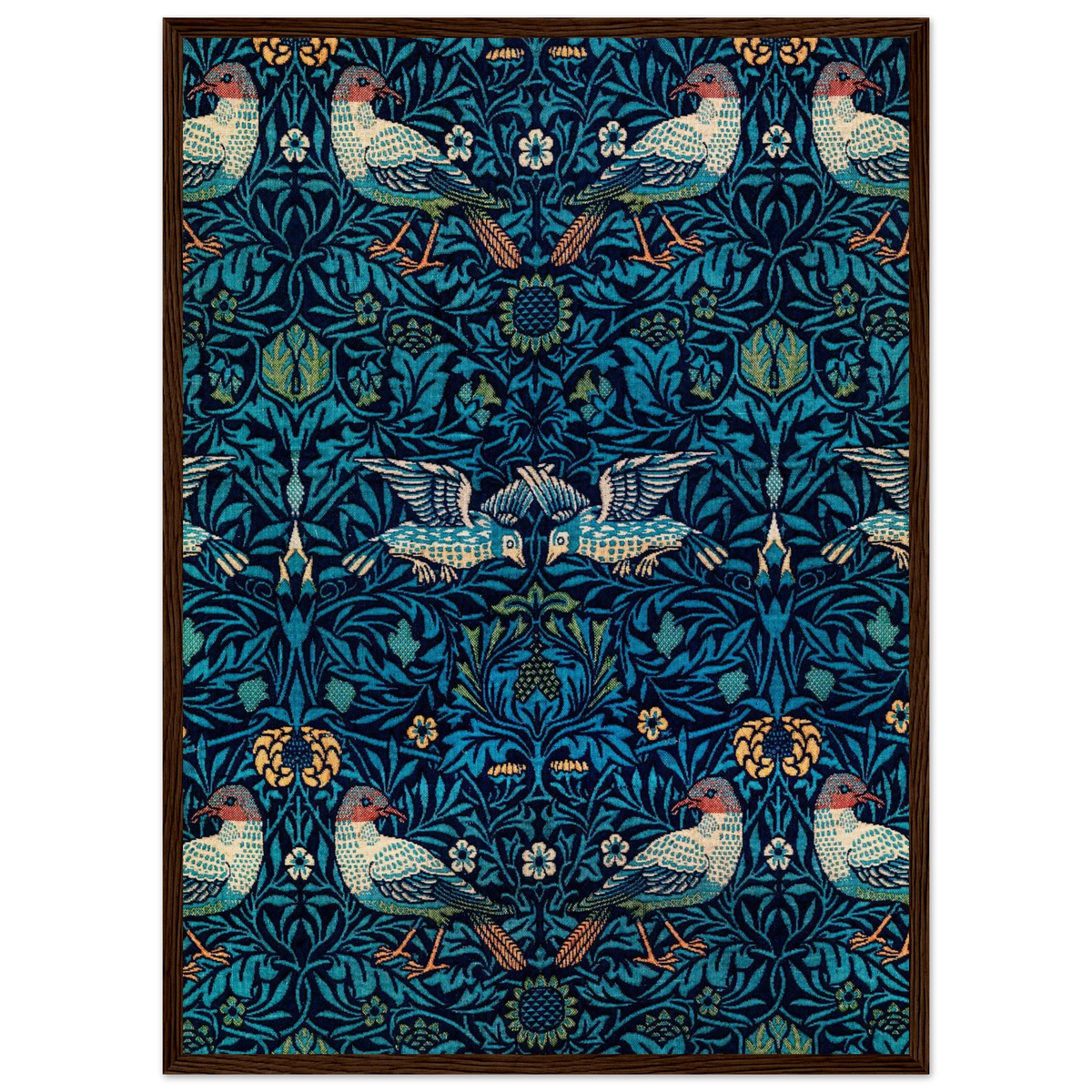 Motif Oiseau — William Morris, tirage encadré cadre bois foncé | INKONAL