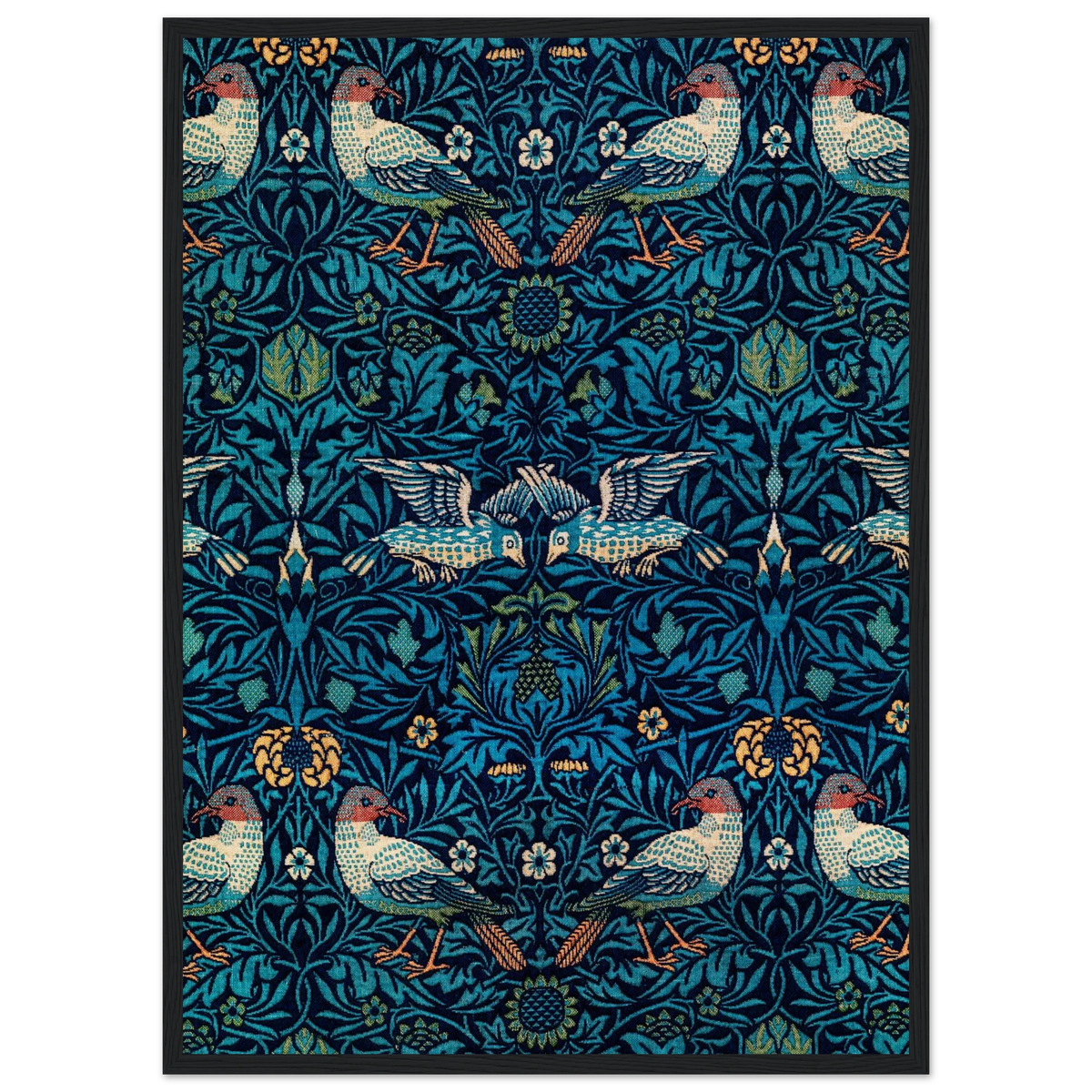Motif Oiseau — William Morris, tirage encadré cadre noir | INKONAL