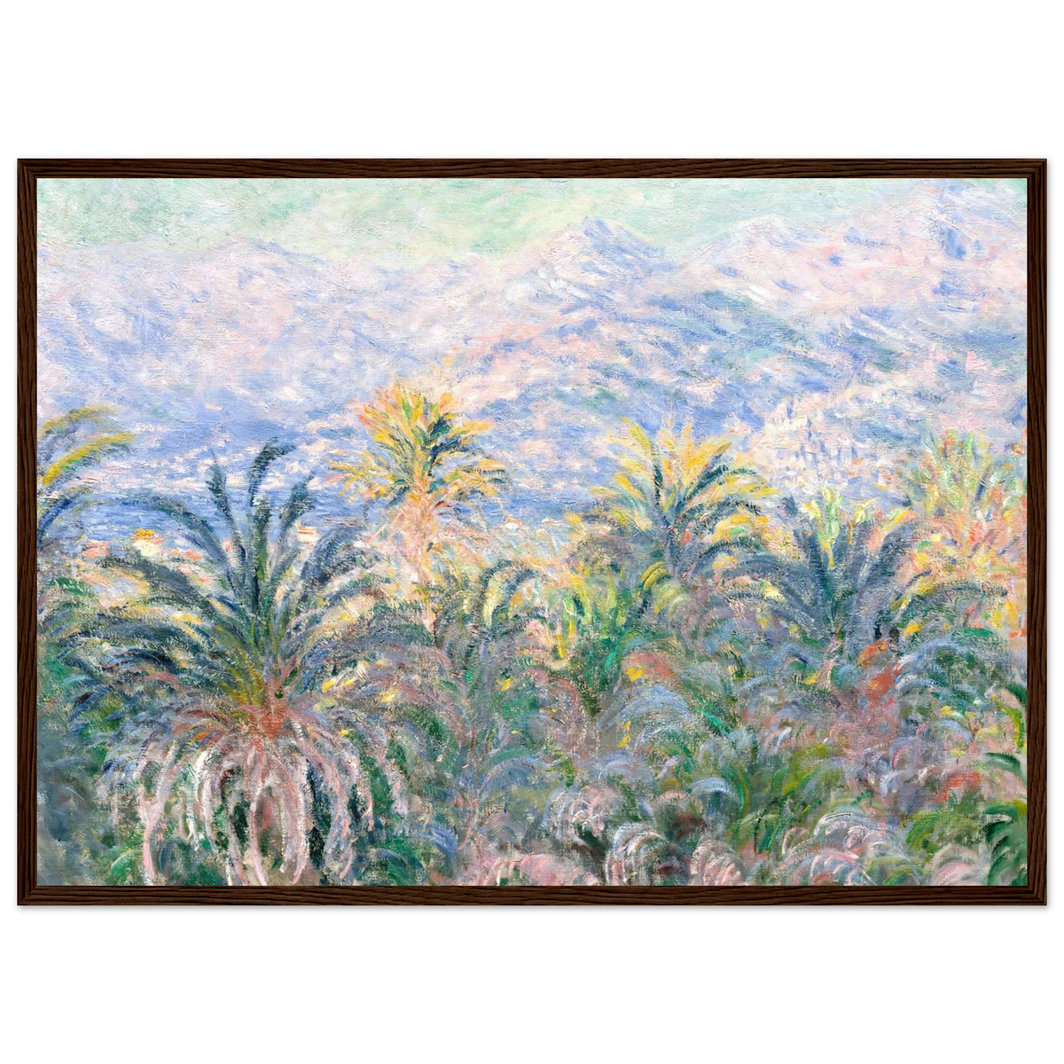 Tableau Palmiers à Bordighera — Claude Monet, tirage cadre bois foncé | INKONAL