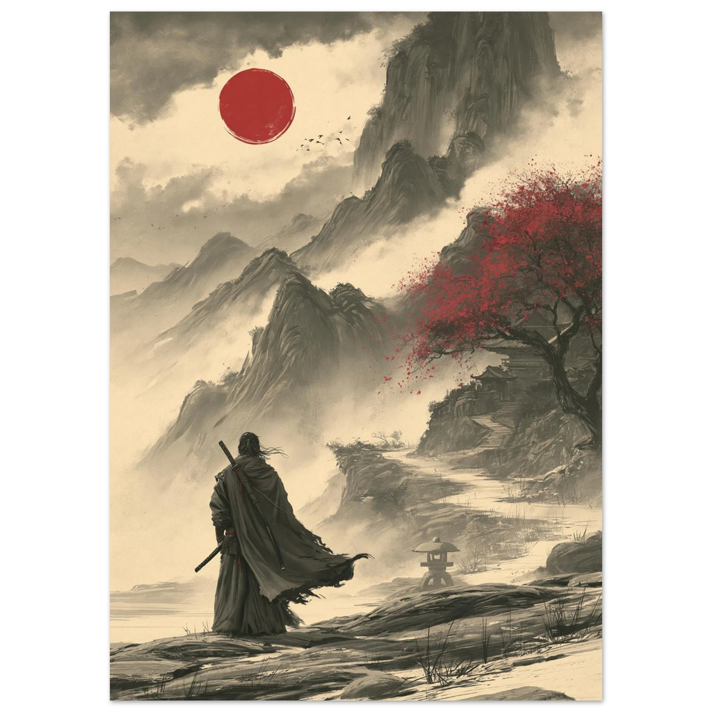 Poster Bushidō — samouraï immobile en tenue formelle, affiche d'art japonais INKONAL