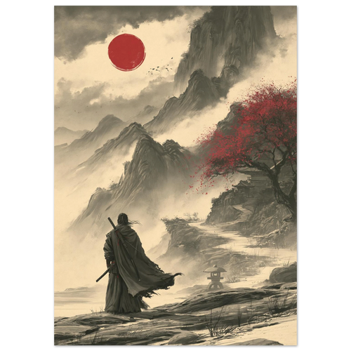 Poster Bushidō — samouraï immobile en tenue formelle, affiche d'art japonais INKONAL