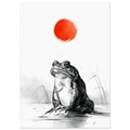 Poster Kaeru — grenouille immobile face à un disque rouge au bord de l'eau, affiche d'art japonais INKONAL
