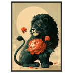 Poster Karajishi — lion protégeant une pivoine en fleur, affiche d'art japonais INKONAL