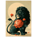 Poster Karajishi — lion protégeant une pivoine en fleur, affiche d'art japonais INKONAL