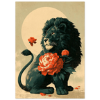 Poster Karajishi — lion protégeant une pivoine en fleur, affiche d'art japonais INKONAL