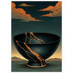 Poster Kintsugi — bol de céramique brisé réparé à l'or, affiche d'art japonais INKONAL