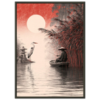 Poster Seijaku — pêcheur seul en barque face au mont Fuji, affiche d'art japonais INKONAL
