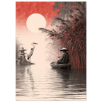 Poster Seijaku — pêcheur seul en barque face au mont Fuji, affiche d'art japonais INKONAL
