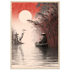 Poster Seijaku — pêcheur seul en barque face au mont Fuji, affiche d'art japonais INKONAL