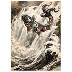Poster Tōryūmon — carpe koï sautant une cascade, affiche d'art japonais INKONAL