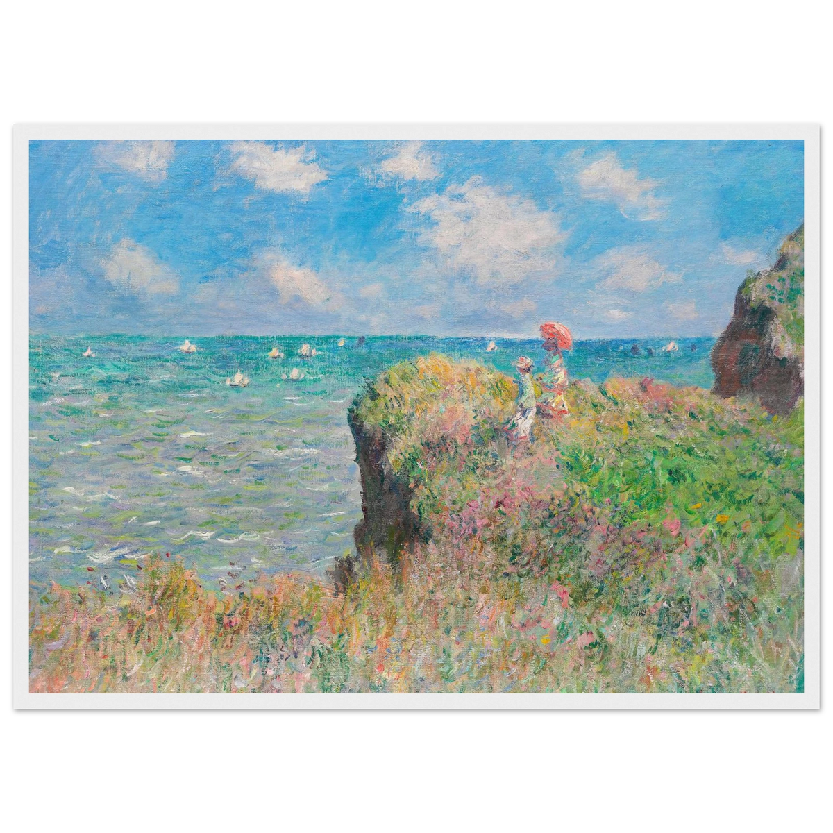 Tableau La Promenade sur la falaise, Pourville — Claude Monet, tirage cadre blanc | INKONAL