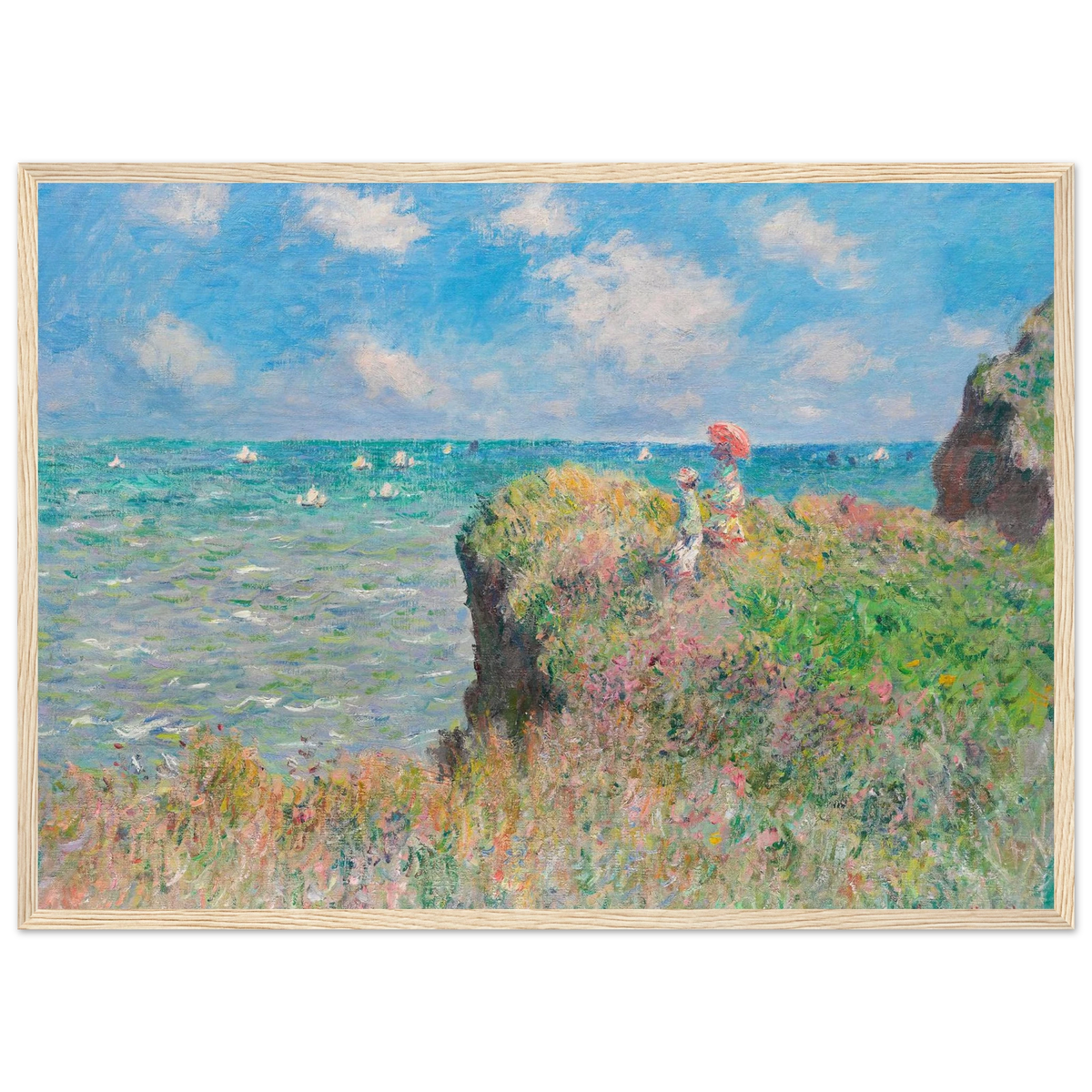 Tableau La Promenade sur la falaise, Pourville — Claude Monet, tirage cadre bois | INKONAL