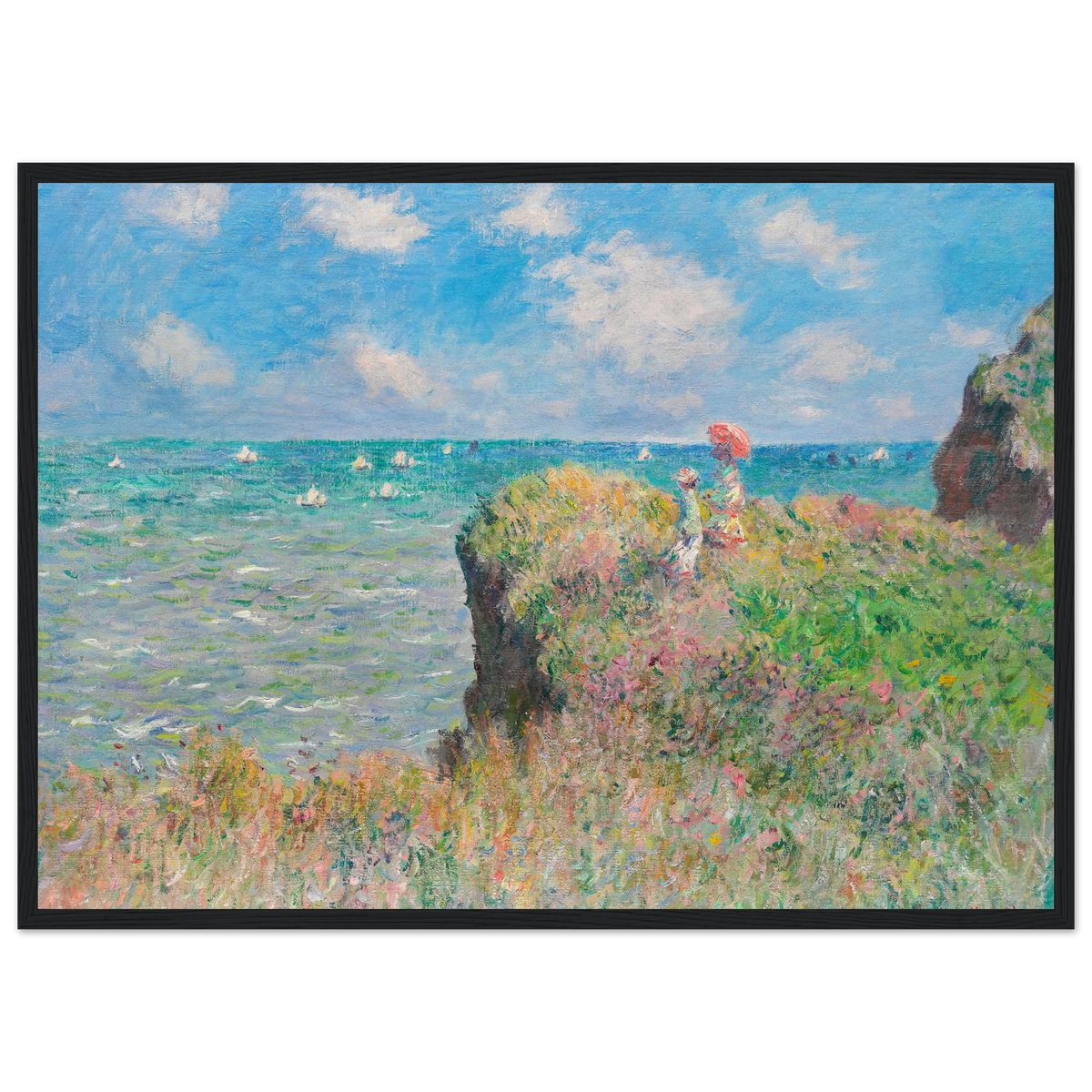 Tableau La Promenade sur la falaise, Pourville — Claude Monet, tirage cadre noir | INKONAL