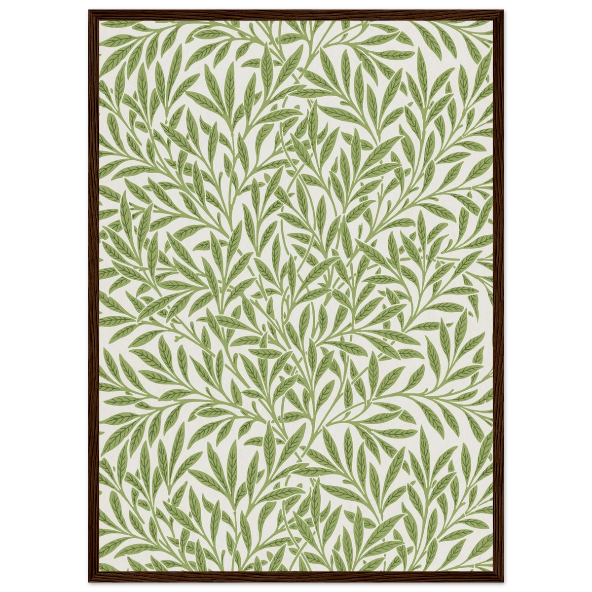 Motif Rameau de saule — William Morris, tirage encadré cadre bois foncé | INKONAL