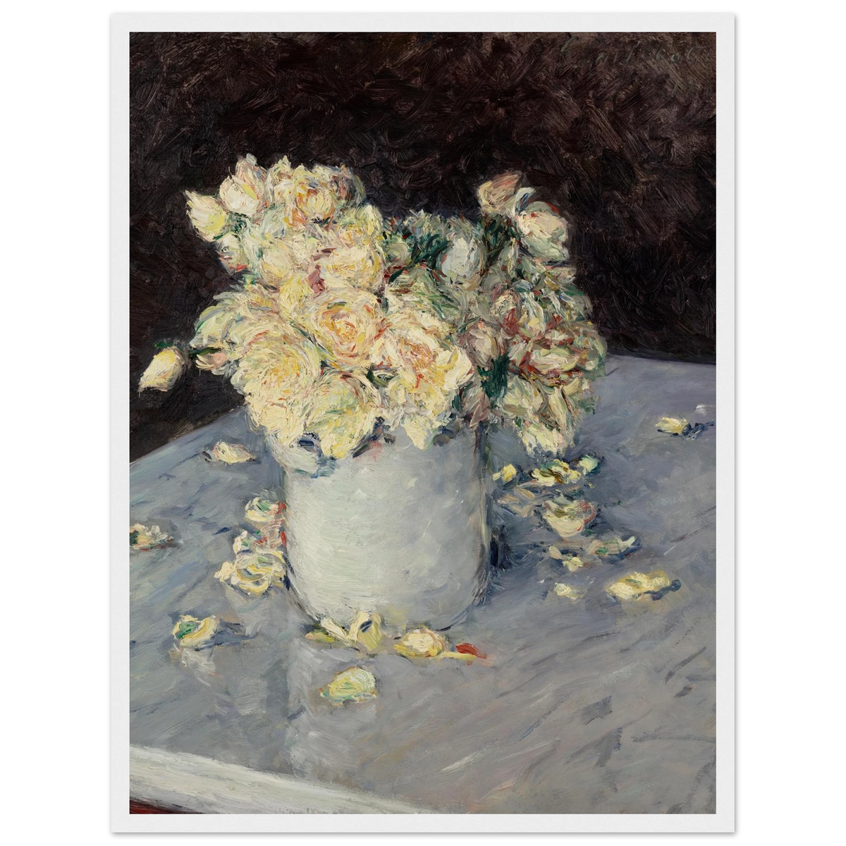 Tableau Roses jaunes dans un vase — Gustave Caillebotte, tirage encadré cadre blanc | INKONAL