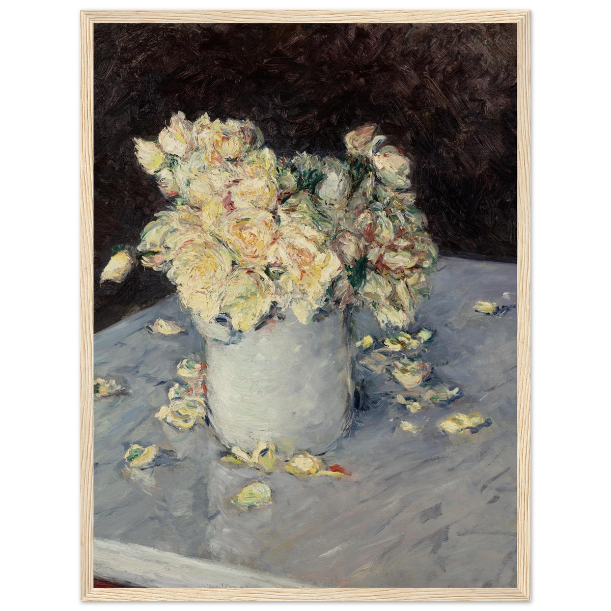 Tableau Roses jaunes dans un vase — Gustave Caillebotte, tirage encadré cadre bois | INKONAL