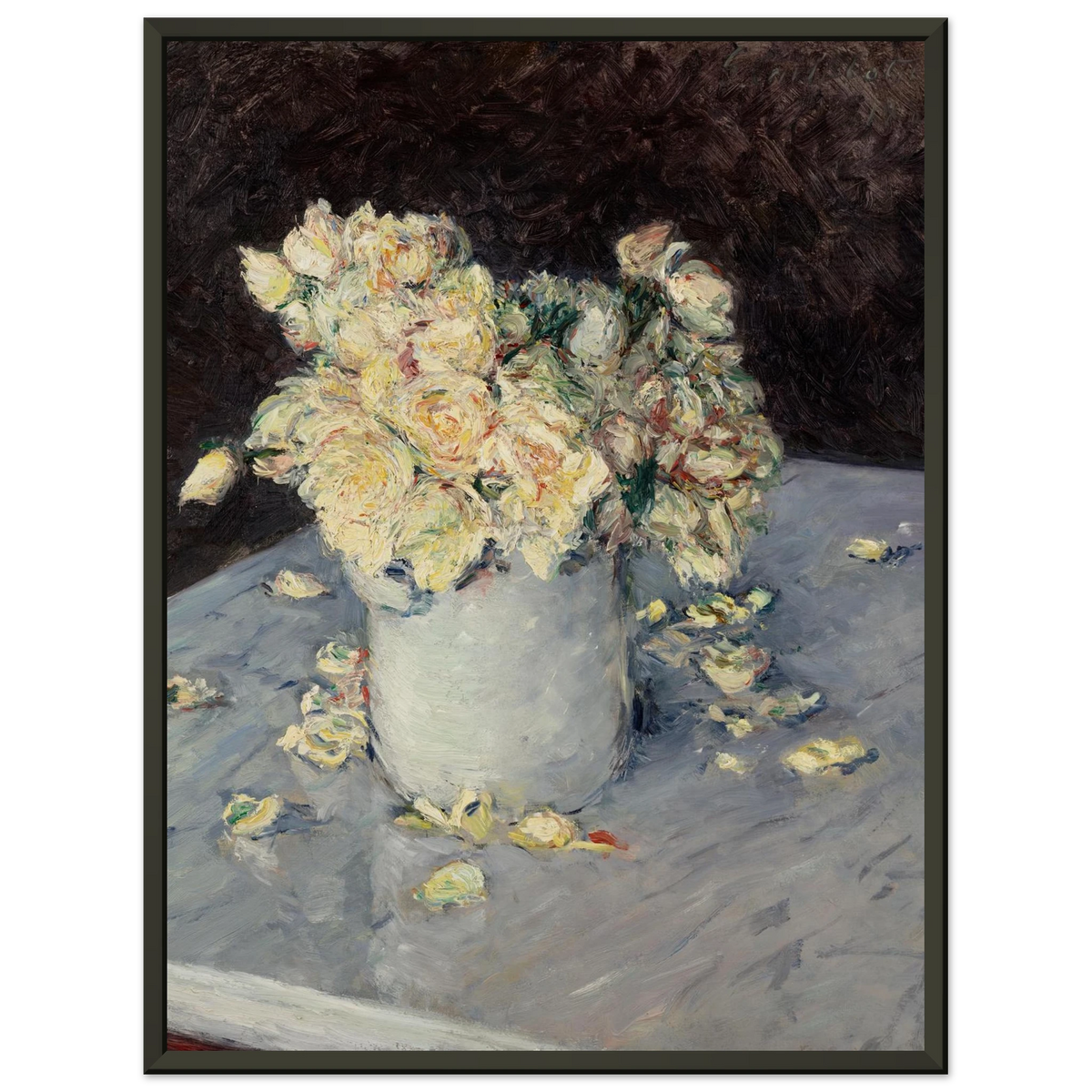 Tableau Roses jaunes dans un vase — Gustave Caillebotte, tirage encadré cadre noir | INKONAL