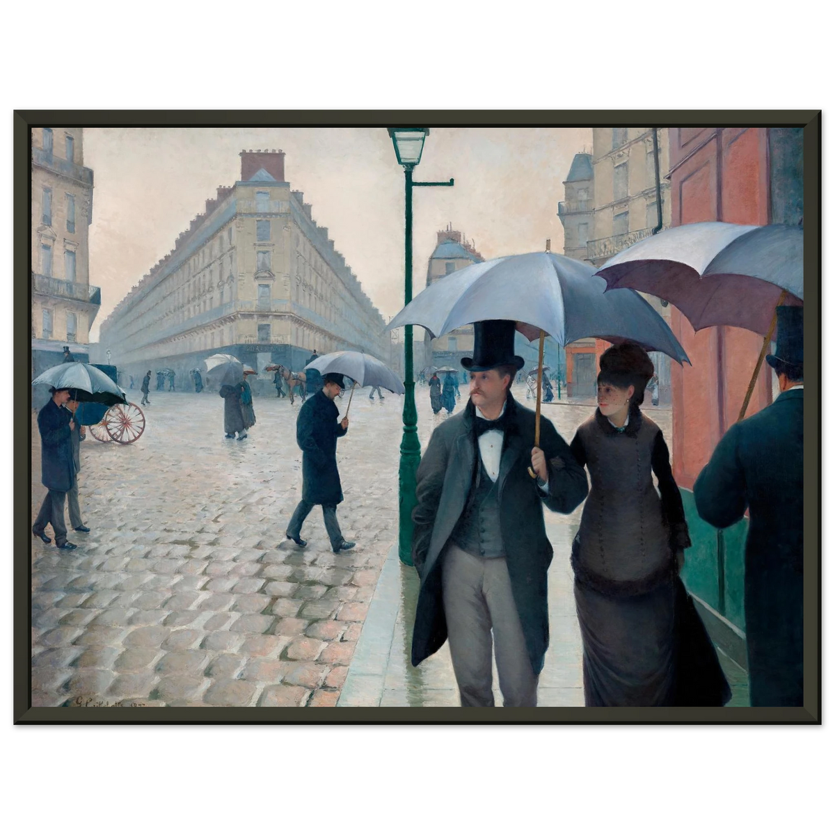 Tableau Rue de Paris, temps de pluie — Gustave Caillebotte, tirage cadre noir | INKONAL