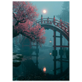 Poster Setsugekka sans cadre — pont rouge sous la neige, prunier en fleurs et pleine lune, affiche d'art japonais INKONAL