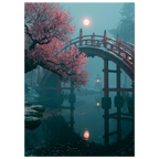 Poster Setsugekka sans cadre — pont rouge sous la neige, prunier en fleurs et pleine lune, affiche d'art japonais INKONAL