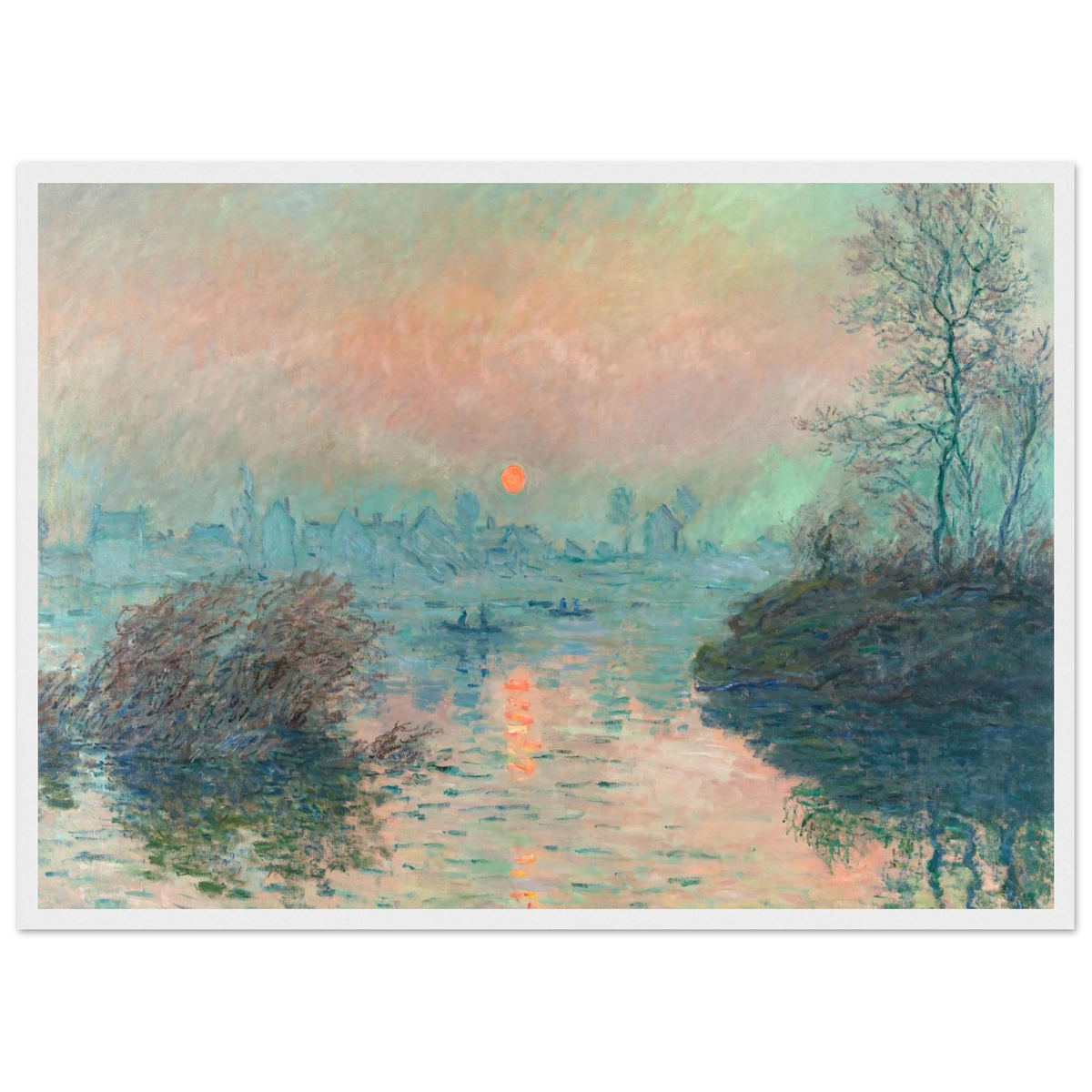 Tableau Soleil couchant sur la Seine à Lavacourt — Claude Monet, tirage cadre blanc | INKONAL