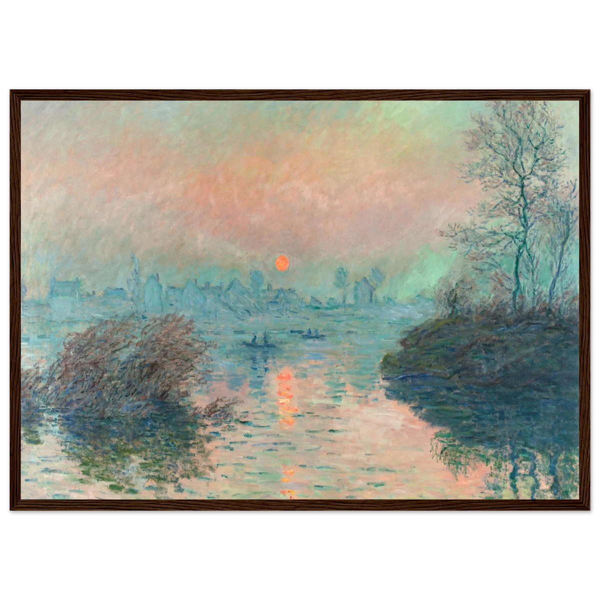Tableau Soleil couchant sur la Seine à Lavacourt — Claude Monet, tirage cadre bois foncé | INKONAL