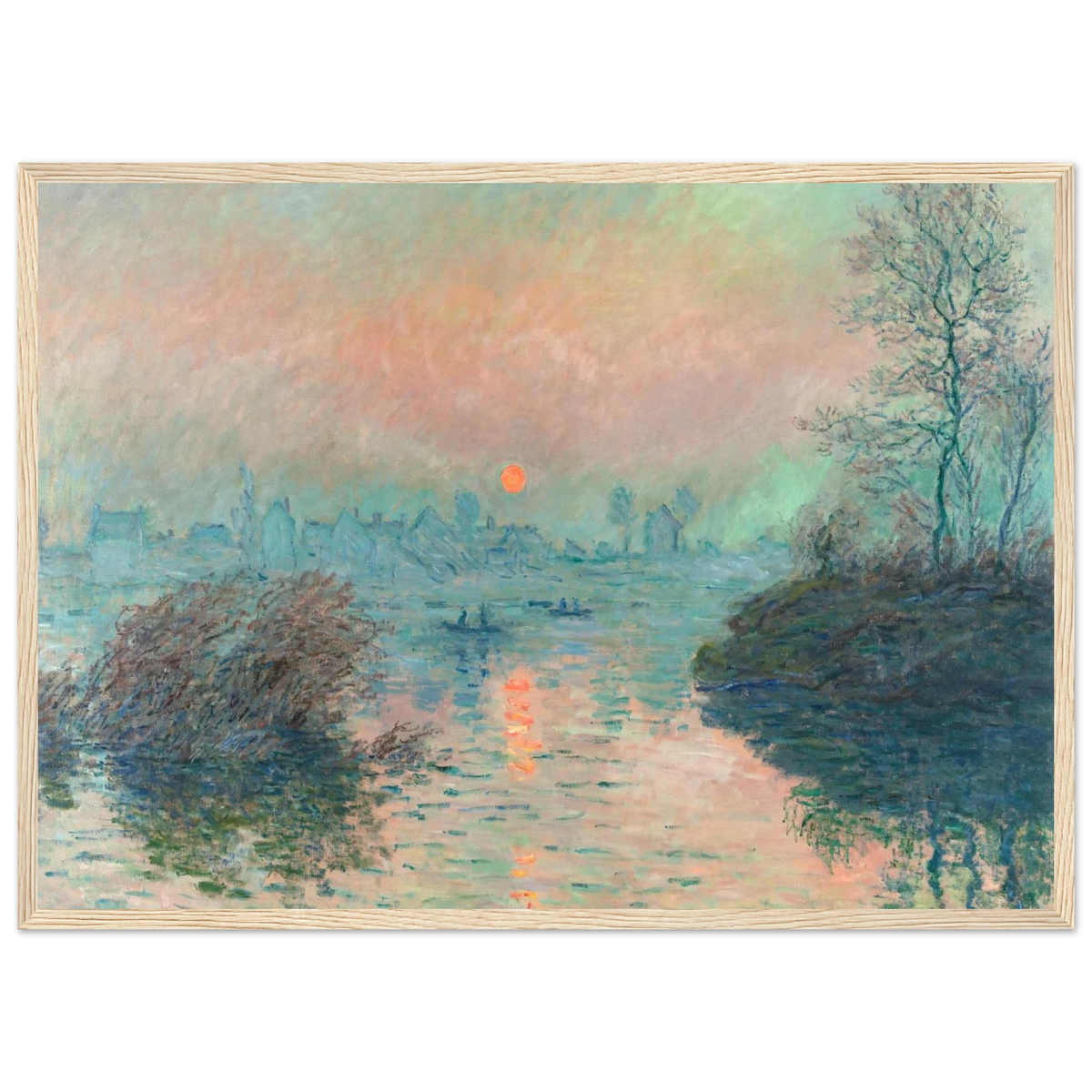 Tableau Soleil couchant sur la Seine à Lavacourt — Claude Monet, tirage cadre bois | INKONAL